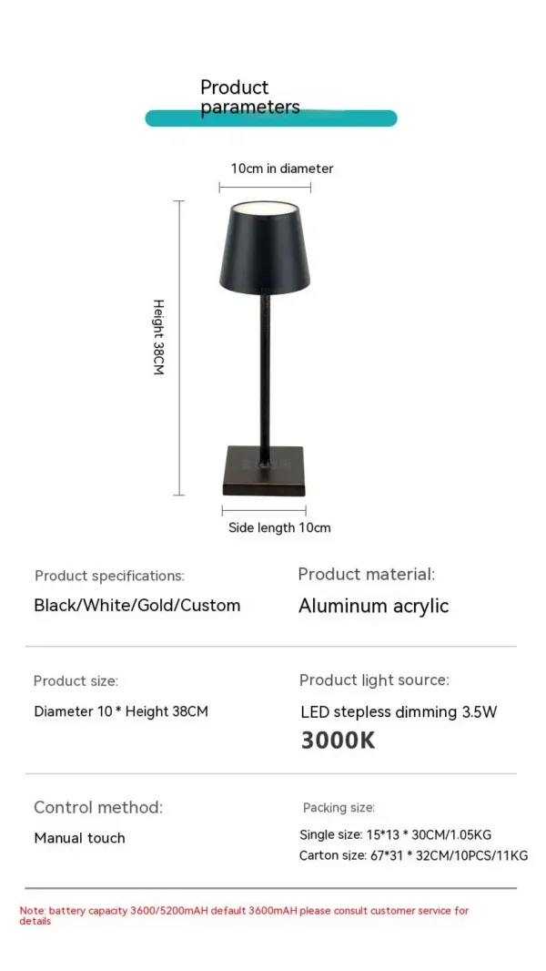 Luminária de mesa de liga de alumínio, LED recarregável - Imagem 17