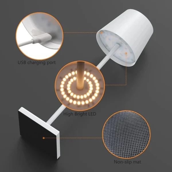 Luminária de mesa de liga de alumínio, LED recarregável - Imagem 3