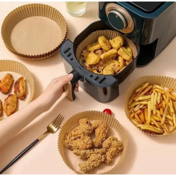 Kit com 50 Unidades de Forros Descartáveis para Airfryer – Redondos e Quadrados | Antaderente, Biodegradável e Resistente a 220°C - Imagem 4