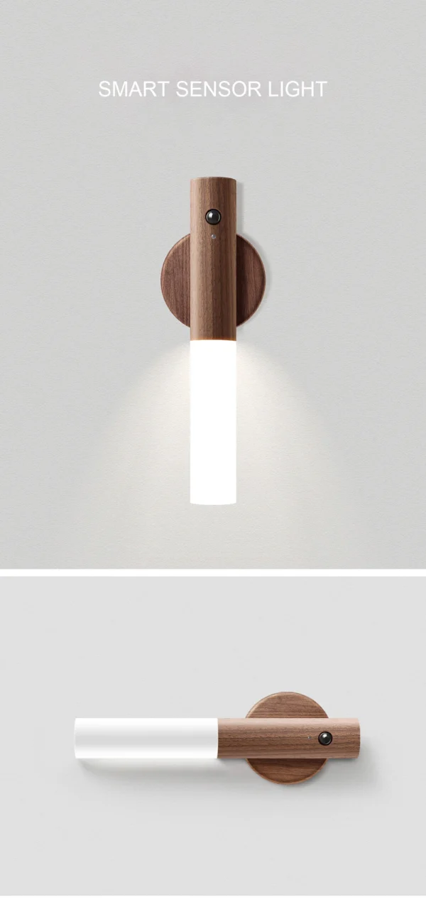 Luminária LED Inteligente com Sensor de Movimento PIR – Base Magnética e Acabamento em Madeira - Imagem 9