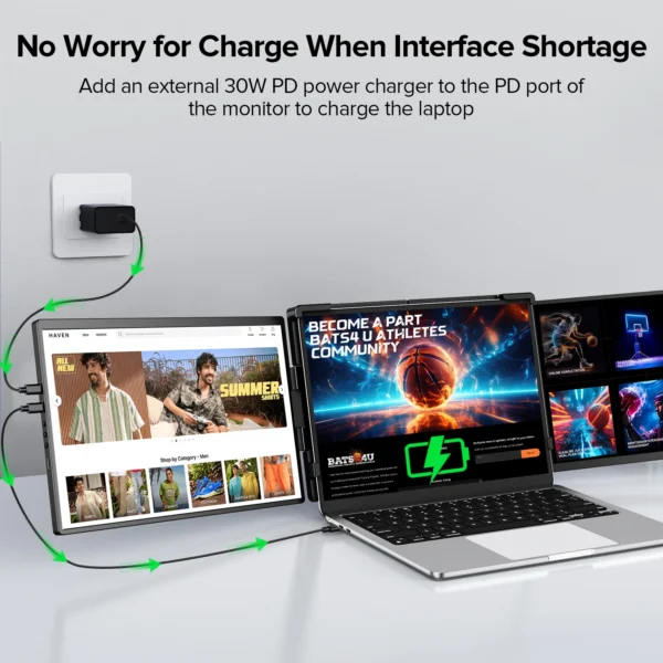 Monitor Extensor Portátil EVICIV 2K 14" com Giro Automático e Conexão USB-C/HDMI – Tela Tripla QHD 1440p - Imagem 6