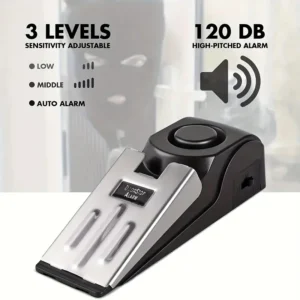 Alarme Portátil Antifurto com Trava de Porta 120dB – Sensor de Presença com 3 Níveis de Sensibilidade | Segurança em Viagens e Residências