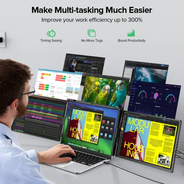 Monitor Extensor Portátil EVICIV 2K 14" com Giro Automático e Conexão USB-C/HDMI – Tela Tripla QHD 1440p - Imagem 4