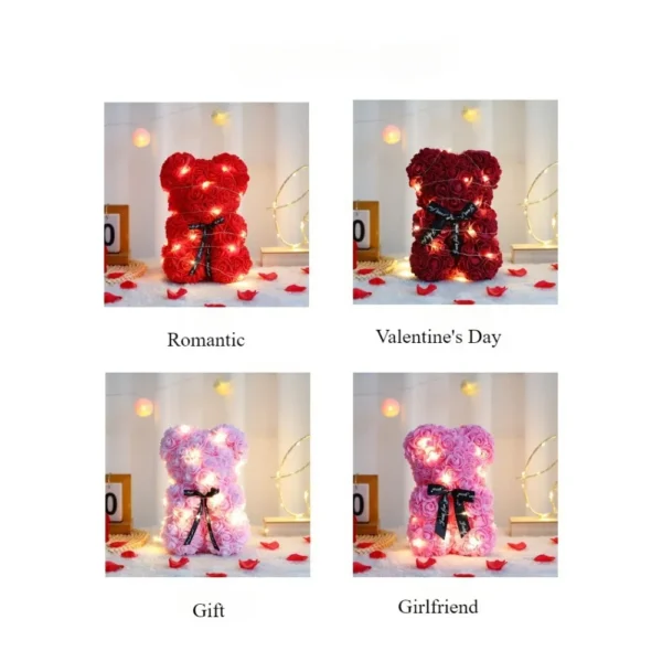 Urso de Rosas com Luz 25cm + Caixa Presente – Presente Romântico para Namorada, Aniversário, Casamento ou Dia das Mães - Imagem 16